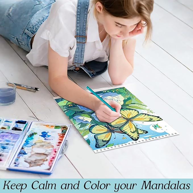 2Pcs Coloring Books for Adults Relaxation Coloring Book for Women Spiral Bound Printed On One Side Fun Magic Coloring Book(Magic Wishing & Dream Butterfly)