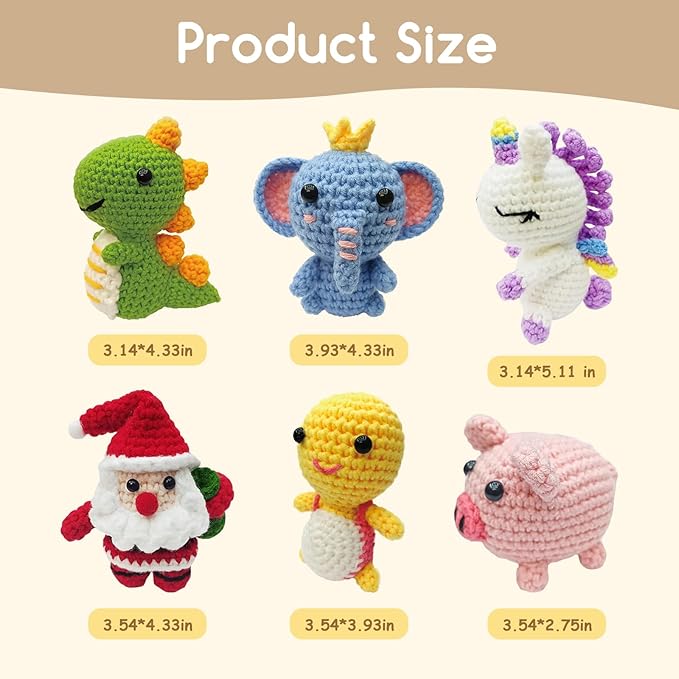 Flashbee Crochet Kit for Beginners Kids: 6pcs Cute Animal Crochet Set, Christmas Gifts for 8-12 Years Old Girls, Easy to Learn Knitting Kit with Step-by-Step Video Tutorials & Clear Instructions