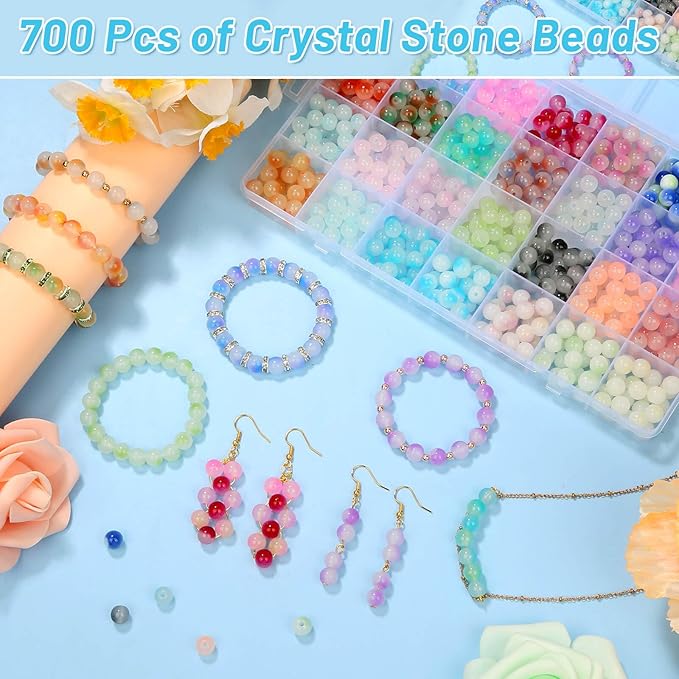 shynek 700 Piecess 8mm Glass Beads for Jewelry Making, 28 Bicolors Glass Crystal Beads Bracelet Making Kit for Bracelet Jewelry Making and DIY Crafts (GGB-8)