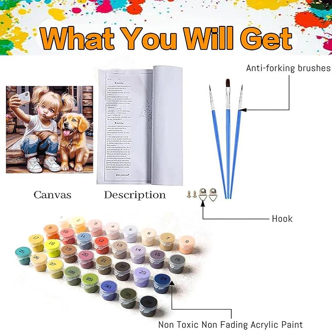 Axquilon Paint by Numbers Kit for Adults Beginner-Girl and Dog Adult Paint by Number Kits on Canvas, Easy Adults' Paint-by-Number Kits Oil Painting Craft Supplies for Gift Home Wall Decor 16x16in