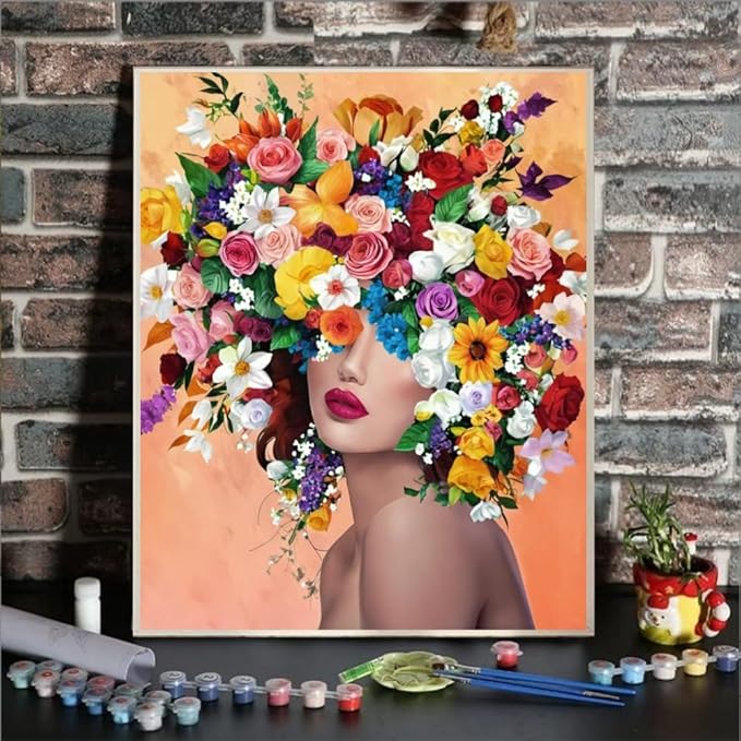 ldazao Paint by Numbers Kit for Adults Flower Color Adult Paint by Number Kits Paint and Sip Kit Canvas Oil Painting Kit Girl Crafts for Women Gift Flameless 16x20 Inch Flameless