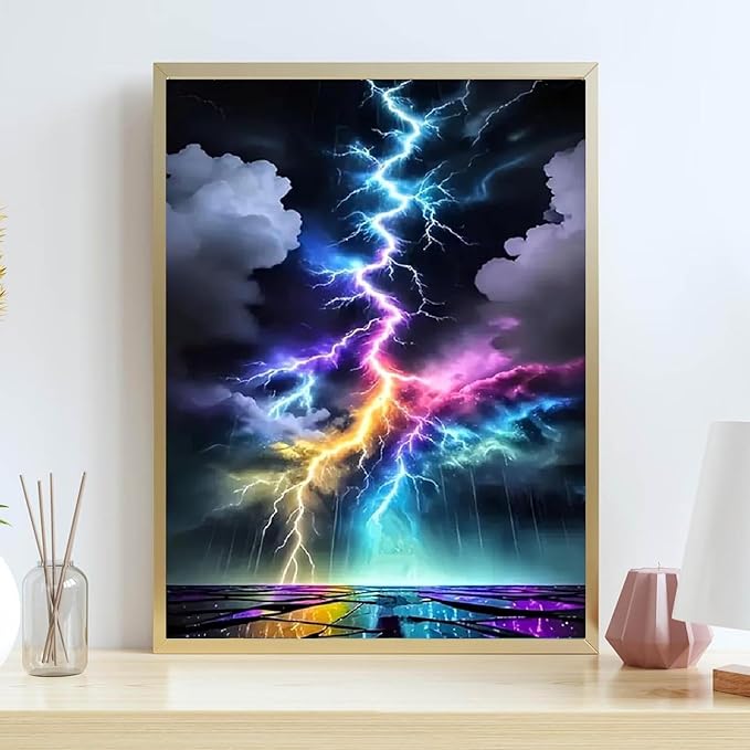 Colorful Lightning Stamped Cross Stitch Kits for Beginners Adults, Dimensions Needlepoint Art Crafts,Counted Cross Stitch Kits Embroidery Kits for Beginners Adults for Home Decor 11.8X15.7inch