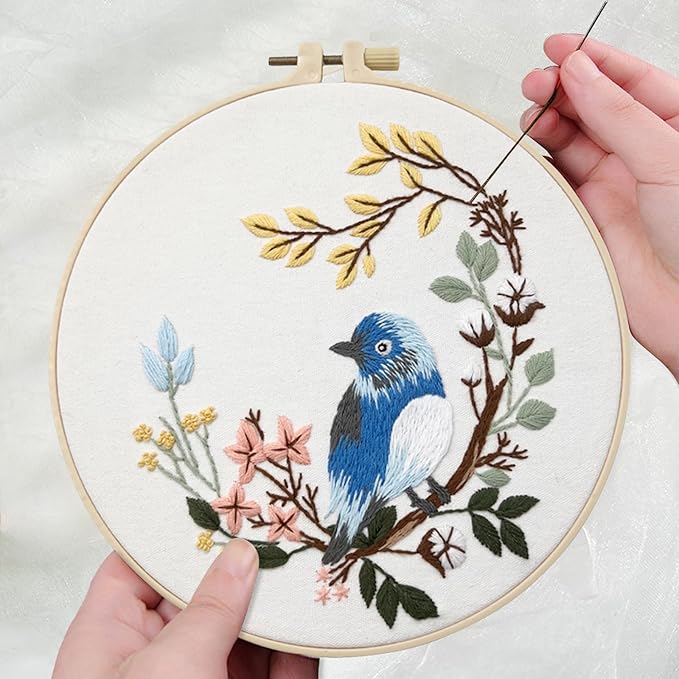 Phylisn 4 Sets Embroidery Kit for Beginners Adults,Needlepoint Starter DIY Kits with Patterns,Hoop,Color Threads,Tools,Easy Learn to Embroider with Instruction & Video