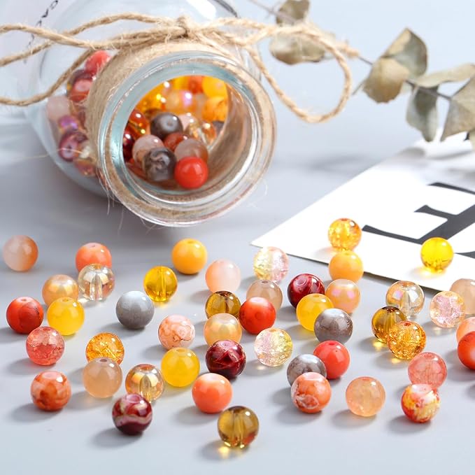 DUQGUHO 8mm Orange Beads for Jewelry Making Orange Glass Beads for Crafts Bracelets, Necklaces & DIY Crafts Glass Round Bead 360PCS
