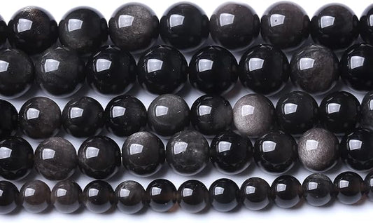 45pcs 8mm AAA Natural Obsidian Stone Beads Gemstone Round Loose Beads for Jewelry Making DIY Bracelet (Sliver Color Obsidian Stone, 8mm)