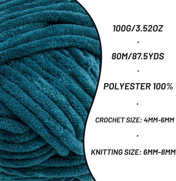 3 Pack Fluffy Chenille Yarn for Crocheting, Chunky Velvet Yarns for Crochet Amigurumi, Baby Yarn for Crocheting Soft Blanket, 262.4yds /10.5 oz Bulky Yarns for Crafts/Hats/Shoes/Socks (3 Denim Blue)