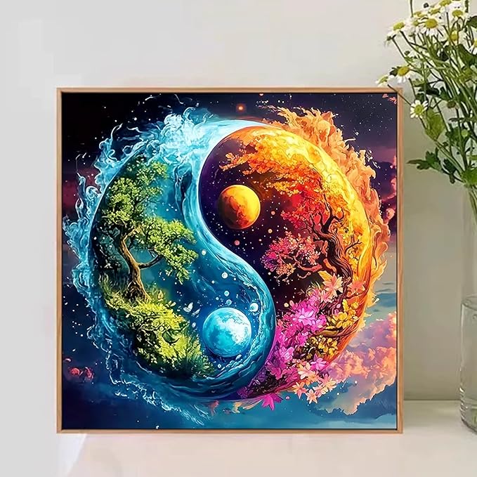 Landscape Paint by Numbers for Adult,Yin Yan Paint by Numbers Kit for Adults Beginners, DIY Acrylic Painting on Canvas for Home Wall Art Decor 16x16 Inch