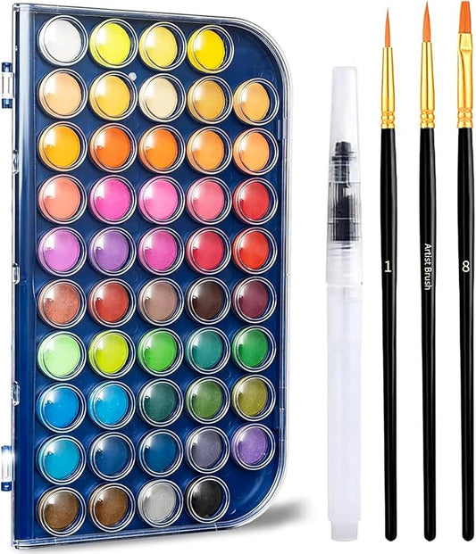 Watercolor Paint Set, 48 Colors Non toxic Watercolor Paint with a Brush Refillable a Water Brush Pen and Palette, Washable Water Color Paints Sets for Adults Artist Beginner