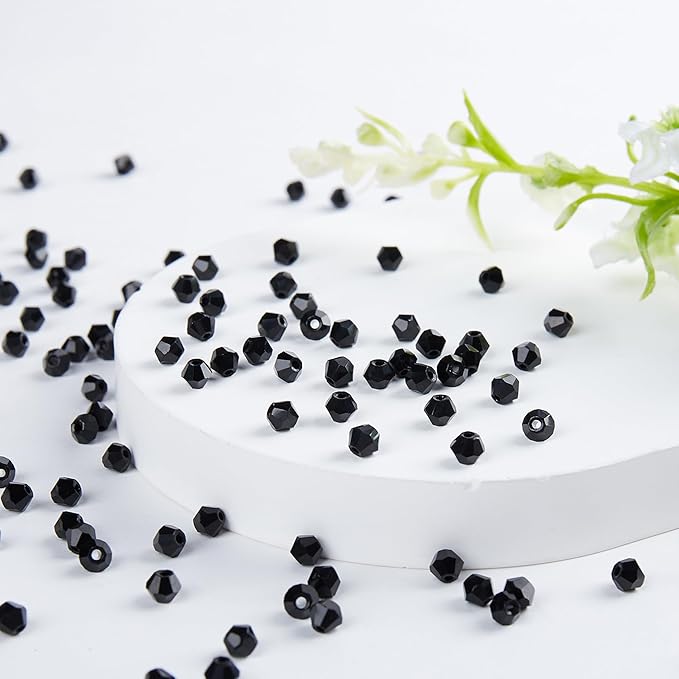 laopottbeads 1100pcs black 4mm bicone crystal beads for jewelry making – small faceted glass beads for bracelets, earrings, loc sprinkles, diy crafts