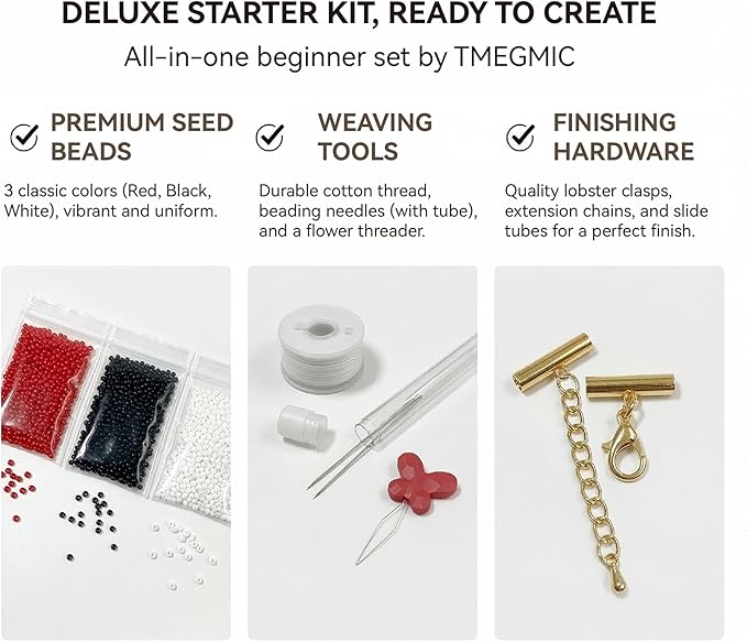 TMEGMIC Adjustable Wood Bead Loom Kit for Beginners & Adults - Professional Wooden Weaving Frame for Jewelry Making - Sturdy & Easy-to-Use Tool for Seed Beads, Bracelets, Belts & DIY Crafts