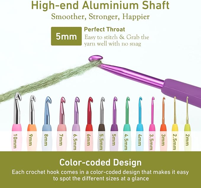 5mm Crochet Hook, Supers Smooth 5 mm Ergonomic Crochet Hooks for Beginner, Comfort for Arthritic, 1 Pack