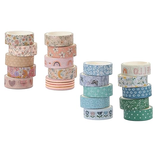 VIVIQUEN Boho Washi Tape Set, 20 Rolls Rainbow Pattern Masking Tape, 15mm Writable Washi Tapes for Painting, DIY Scrapbook Journal Designs, Back to School，Gift Wrapping，16.4Ft