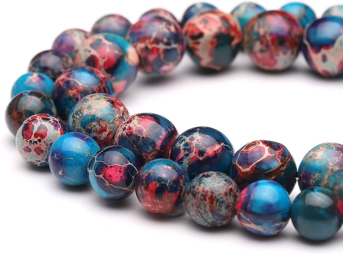 youngbling natural gemstone beads for jewelry making,6mm blue imperial jasper polished round smooth stone for bracelet necklace 15 inch(blue imperial jasper,6mm)