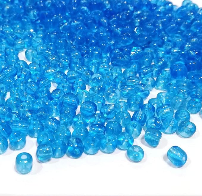 Perlin Glass Seed Beads 4mm 6/0 Round 1100pcs Mini Small Pony Spacer Beads Kit for Jewelry Making Earrings Bracelets Pendants Waist DIY Handmade (Aquamarine Transparent)