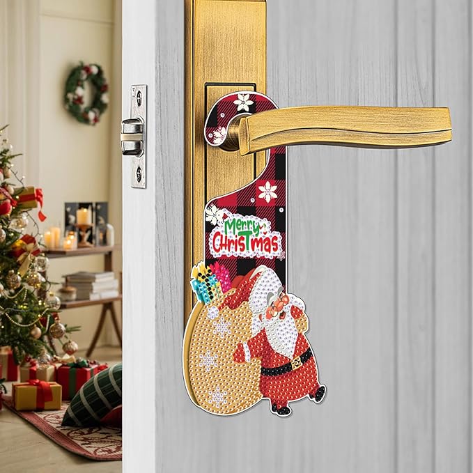 AiYuanzsh Diamond Art Painting Christmas Door Sign Pendant Kits for Door Decoration, Christmas 5D Special Shaped Drill Crystal Diamond Art Hanging Door by Number Kits for Adults Craft DIY Gift