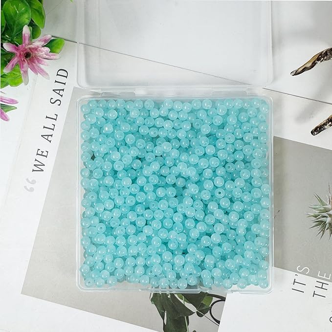 6mm Round Glass Beads for Jewelry Making, 900Pcs Glass Seed Beads for Bracelets, DIY Crafts (Light Blue)