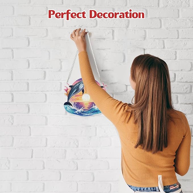 GHHKUD Dolphins Diamond Art Hanging Kit for Adults, DIY Double Sided Diamond Painting Hanging Valentines Kits Adults, Special Shaped Acrylic Ornaments Pendants for Window Home Garden Wall