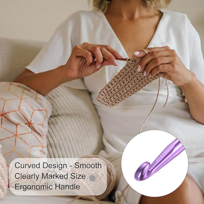 uxcell Aluminum Crochet Hook 4.5mm US Size 7 Knitting Needles for DIY Craft Yarn Purple 10Pcs