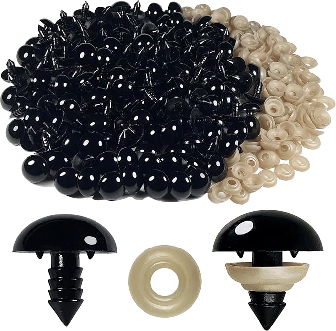Hukiwow 320Pcs 18mm Safety Eyes and Washers 18 mm Safety Eyes for Crocheting Black Big Crochet Eyes Large Craft Eyes Plastic Eyes for Animals Doll