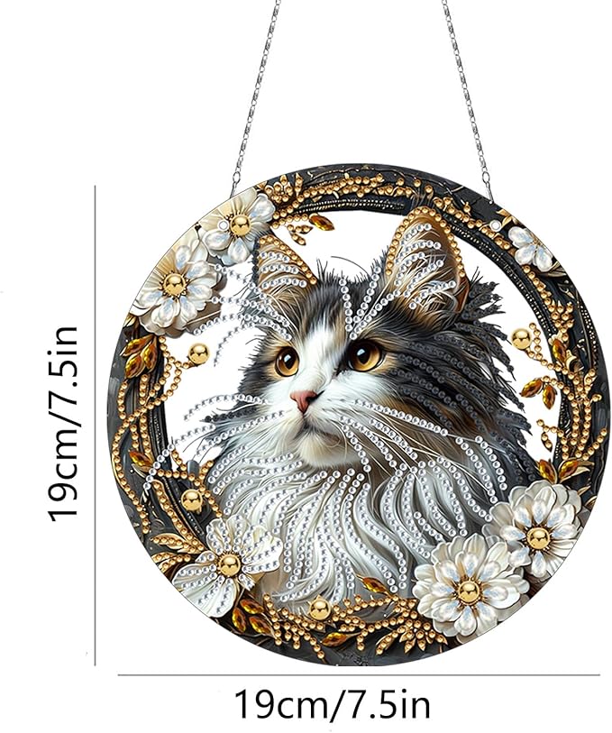 Generic DIY Hanging Diamond Pendant Special Shaped Crystal Diamond Art Painting Ornament Single Sided for Window Home Garden Wall Door Decor-Cat