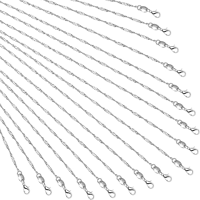 Whaline 24 Pack Silver Plated Chain Necklace 925 Water Ripple Plated Necklace for Jewelry Making Craft, Womens and Girls