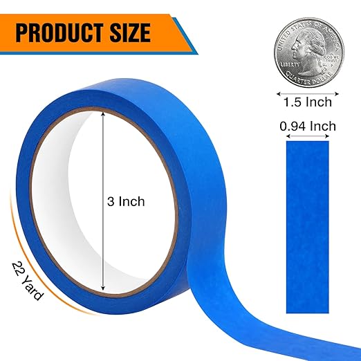 HongWay Masking Tape 1 Inch Wide, 6 Rolls x 22yd (132yds in Total) Painters Tapes for Painting Labeling Arts Crafts, Easy Removal, No Residue (0.94in Blue)