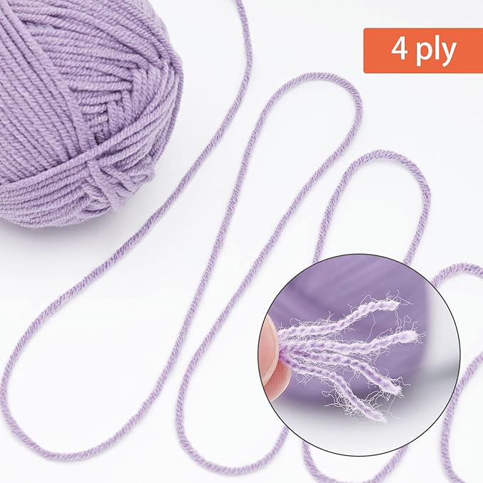 NICEEC 300g Soft Assorted Colors Yarn - Sport Weight,100% Acrylic, 4 Ply, Bonbons Yarn for Crochet & Knit, DIY Project Starter Kit for Kids or Adults(Total 870yds) - Purple Series