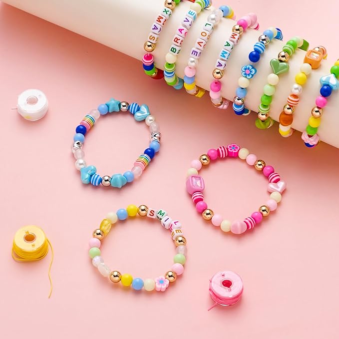 bead bracelet making kit-600pcs beads for friendship bracelet making kit multicolor bead letter alphabet stars heart ojo pony beads for diy necklace jewelry accessories christmas gift for kids girls