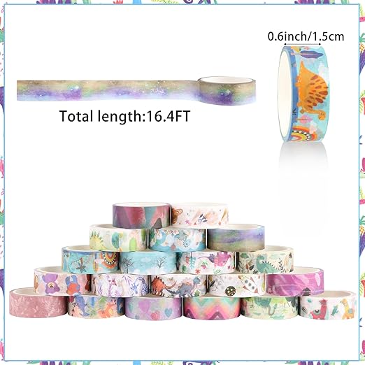 Cute Decorative Tape Set 20 Rolls Colorful Animal Washi Tape Aesthetic DIY Art Masking Tape for Kids Craft Notebook Scrapbooking & Stamping Supplies