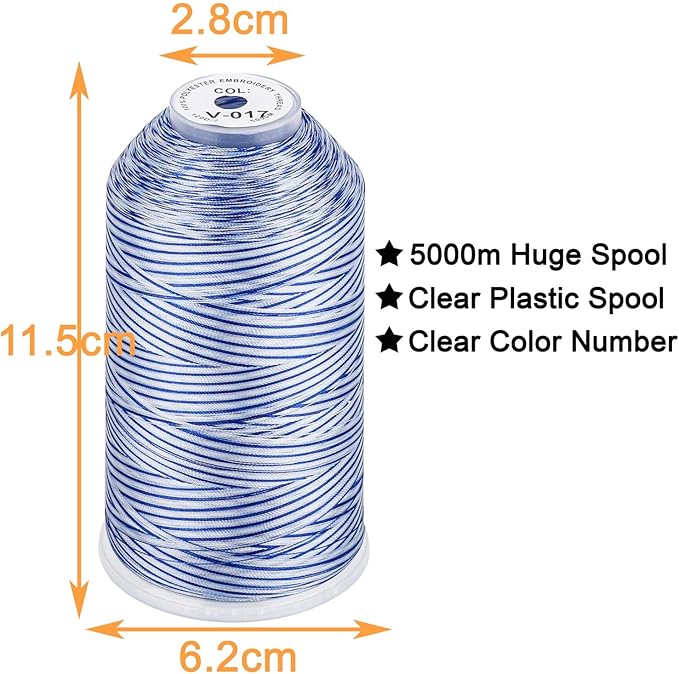 New brothread - Single Huge Spool 5000M Each Polyester Embroidery Machine Thread 40WT for Commercial and Domestic Machines - Variegated Color-V-017