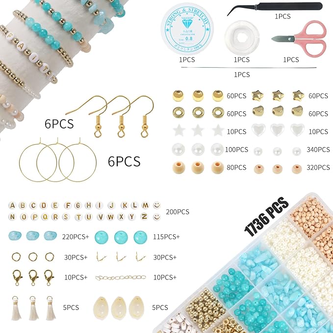 toipinio bracelet making kit jewelry making supplies kit natural stone beads for irregular natural stone with for diy craft friendship bracelet/necklace/earrings for adults (lapis lazuli+aquamarine)