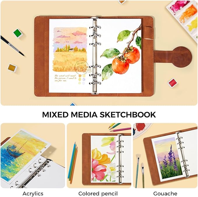 Lightwish Watercolor Sketchbook 100% Cotton, 300gsm (140lb) - 6.69" x 3.94" Hot Press Watercolor Paper Journal Notebook - 20 Sheets with PU Leather Cover for Drawing Mixed Media