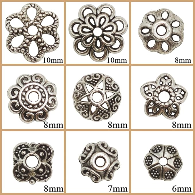 INSPIRELLE 450 Pieces Antique Silver Bead Caps Metal Alloy Filigree Flower Cup Shape Bead for Bracelet Necklace Earring Jewelry Making