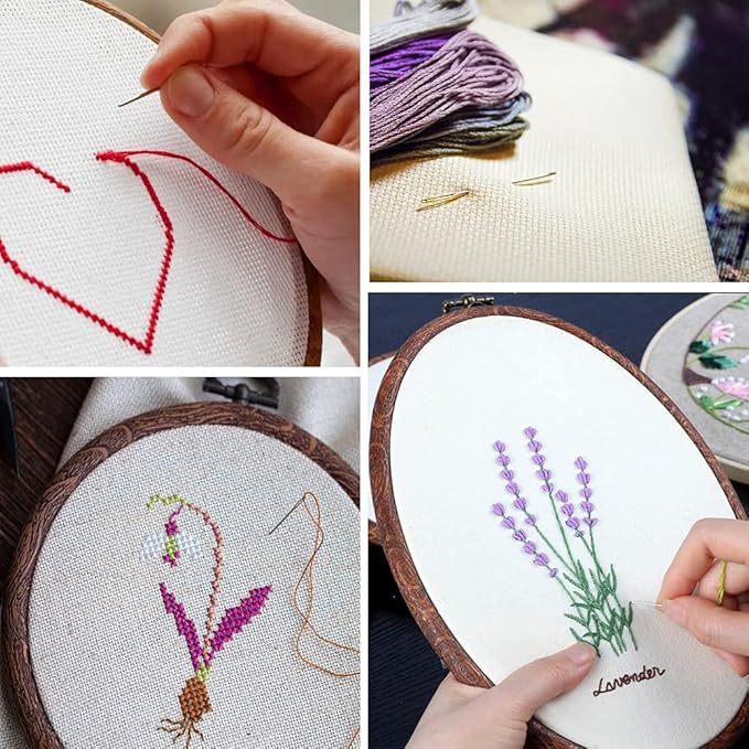 jupean embroidery hoop, 7.5'' 9.2'' oval embroidery hoop, imitated wood display frame with 30 pieces embroidery needles, embroidery frame and cross stitch hoop for art craft sewing and wall hanging