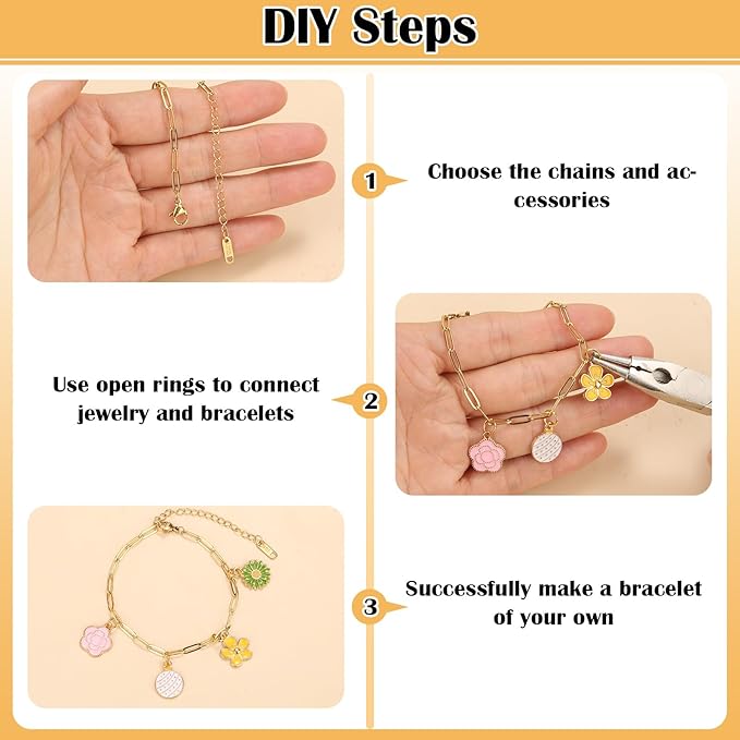 Comkrivy 128 Pcs Charm Bracelet Necklace Kit, 18K Gold & Silver Plated Chains, Adjustable Charm Bracelet Chain Necklace Set for DIY Jewelry Making, Includes 100 Pcs Open Jump Rings
