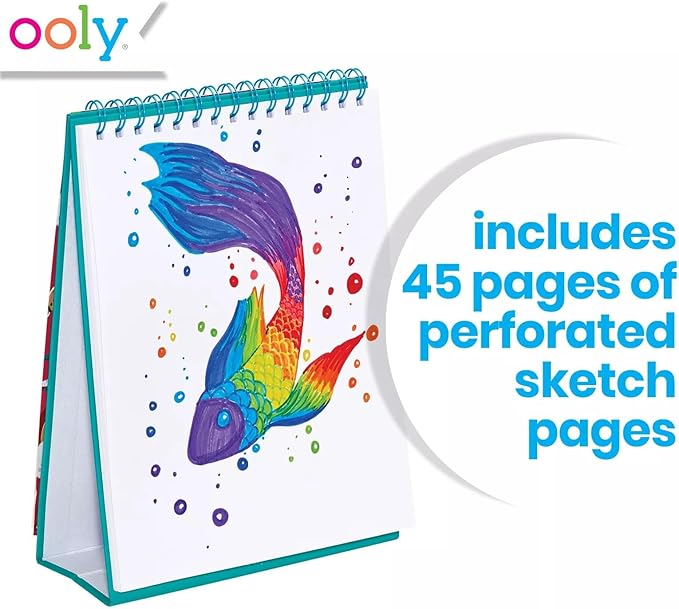 OOLY Sketch and Show Standing Sketchbook, 45 Large 10.5 x 8 Perforated Pages, 120 GSM/ 32lb Perfect for Markers and Colored Pencils - Sugar Joy