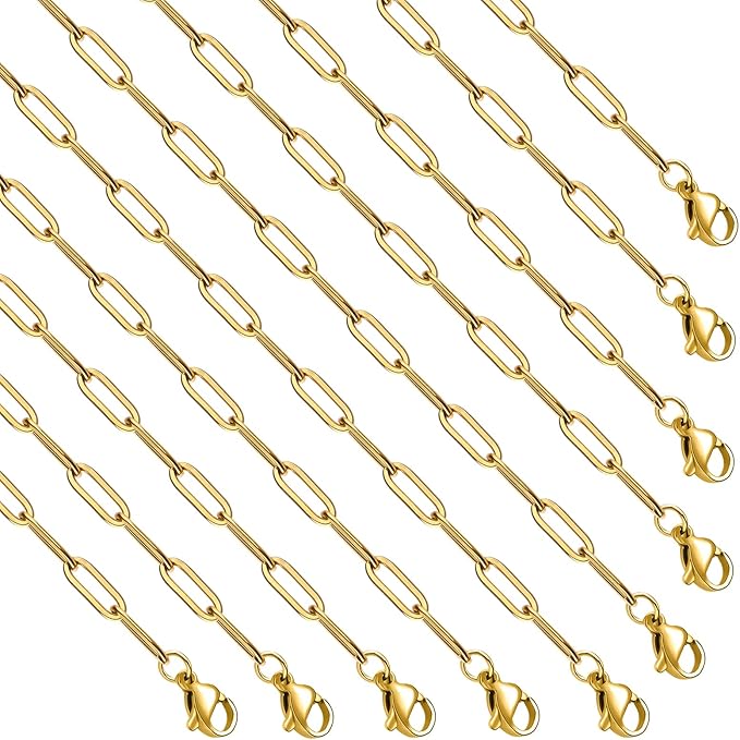 10 Pack Gold Filled Bulk Necklace Chains for Jewelry Making 20 Inch Paper Clip Stainless Steel Adjustable Charm Necklace Making Kit for Women