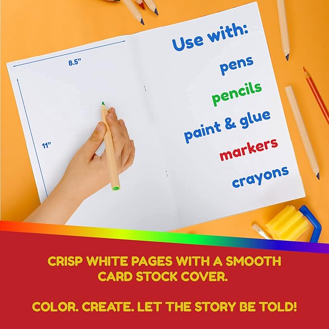 hygloss blank books - bulk 100 pack – 8.5" x 11" a4 white paperback blank books for kids to write stories, doodle, arts & crafts – plain drawing sketchbook, unlined journal, notebook without lines