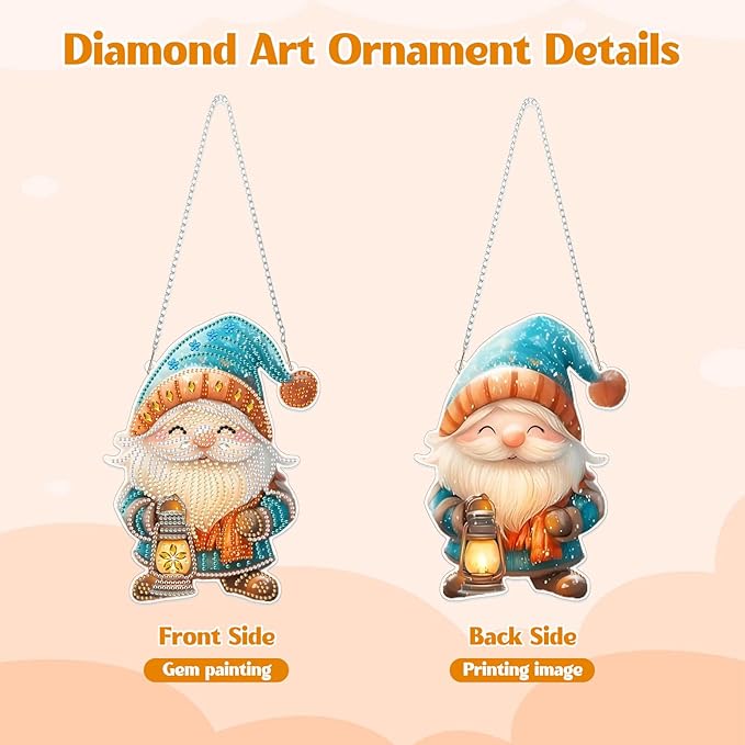 GHHKUD Hanging Diamond Art Christmas Pendants Kits, DIY Hanging Decoration Double Sided Gnomes Diamond Pinting Ornaments for Adults Kids Gifts for Home Decor