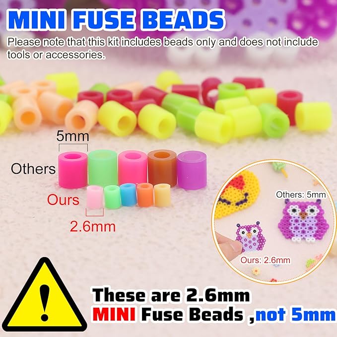 Lenwen 52000 Pcs Fuse Beads 96 Colors 2.6 mm Tiny Mini Fuse Beading Melty Beads with Pegboards Creative Refill Set Art Crafts for Girls Kids Beginners DIY Art Beading Party