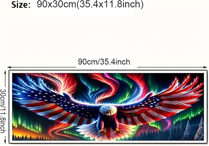 KUFWKEY DIY Aurora Landscape Eagle,Diamond Painting Kit for Adults, 5D Full Round Diamond Art Kits,Diamond Mosaic Embroidery Large Size,Room Decor Gift, 35.4x11.8inch