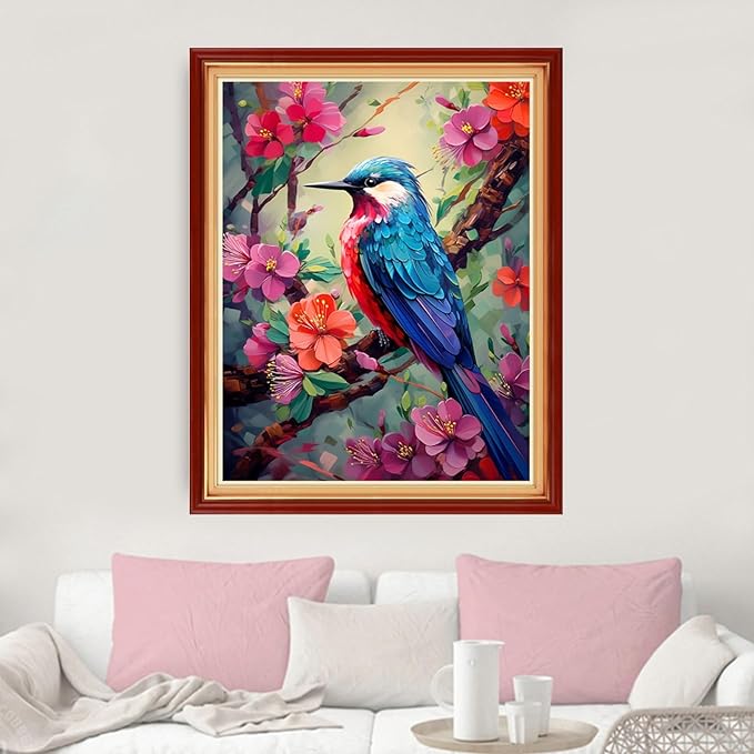 dimxvean cross stitch kits, 16x20 inch, birds and flowers, hd preprint cotton thread, easy to sew design, adults beginners