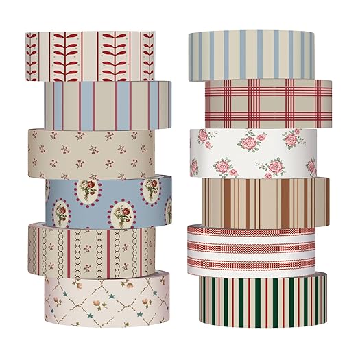 12 Rolls Watercolor Floral Washi Tape Set 15 mm Vintage Flower Decorative Masking Tape for Spring Arts DIY Craft Scrapbook Journal Supplies Gift Wrapping(Retro,Mixed Pattern)