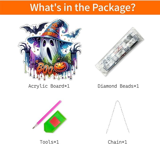 VODAPYC Halloween Diamond Art Hanging Kits for Adults, DIY Double Sided Special Shaped Diamonds Art Window Pendant Ornament for Home Decor(Ghost)