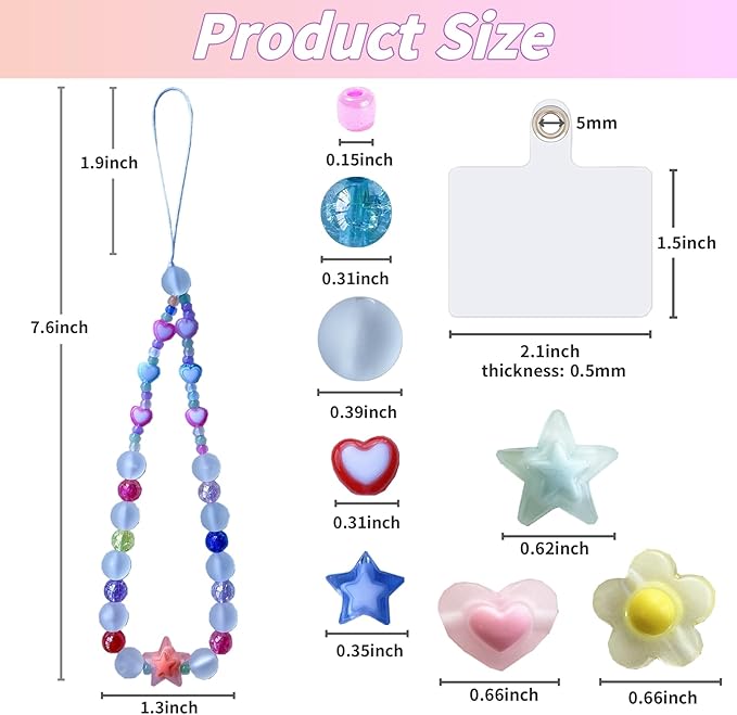 SHUANGART 531 Pcs Phone Chain Beaded Making Kit, Cell Phone Charms Lanyard Wrist Strap Set with Matte Frosted Beads Burst Round Beads Glass Seed Beads Phone Tether Tab for Women DIY Bracelet Keychain