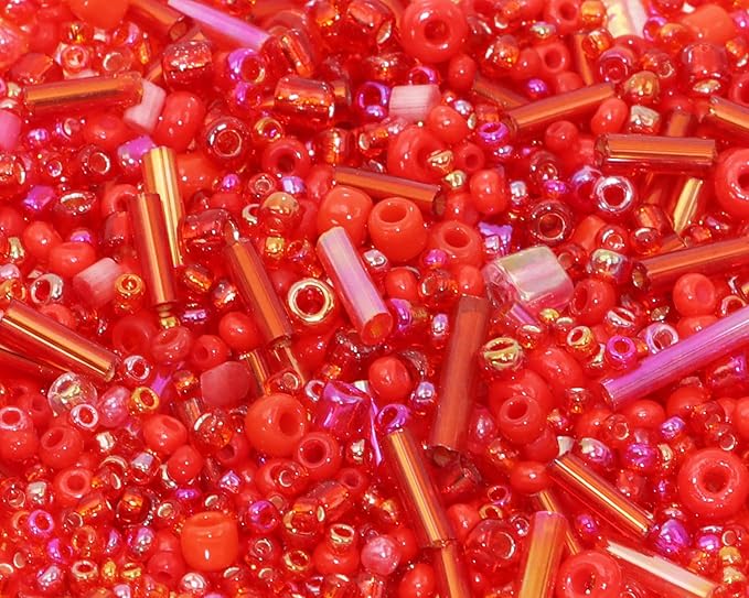 Mixed Craft Beads 1000Pcs/20g Glass Seed Tube Bead Bugle Bead 1.5-4.5mm Small Loose Spacer Beads for DIY Bracelets Necklace Earring Jewelry Making (Red)
