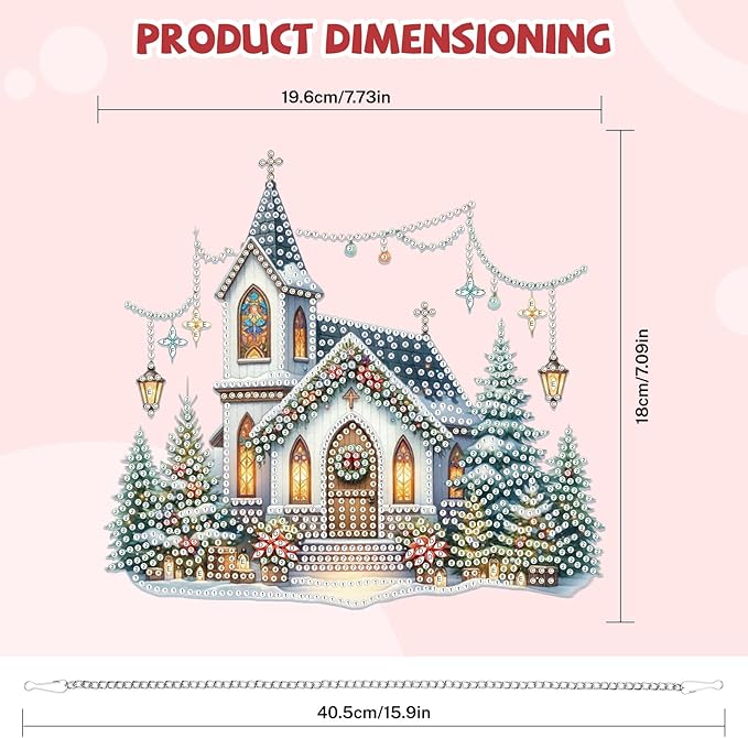 Bowetile Church Diamond Art Hanging Kits for Adults, Christmas Diamond Art Suncatchers, 5D Special Shape Diamond Painting Pendant Window Ornament Christmas Gifts for Home Door Wall Decor