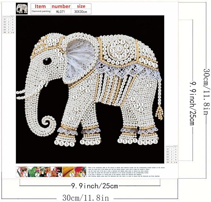 GEMFAMILY 5D Diamond Painting Kits for Adults, Elephant Diamond Art Kits for Beginners,DIY Special Shape Pearl Gem Crafts for Home Wall Decoration 11.8 X 11.8 Inch