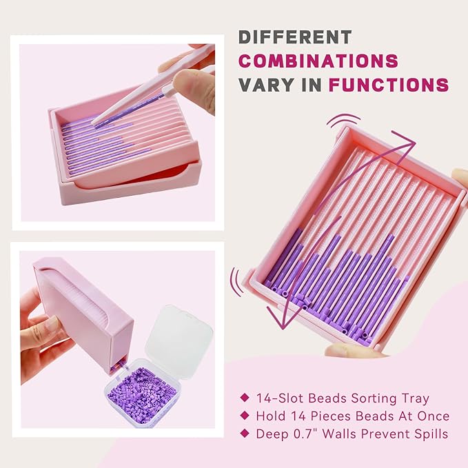 2.6mm Fuse Bead Single Needle Tweezer & Aligner Tray Kit, Efficient Iron Bead Sorting Tools with Effortless Beads Recovery for Experienced Enthusiasts(Purple)