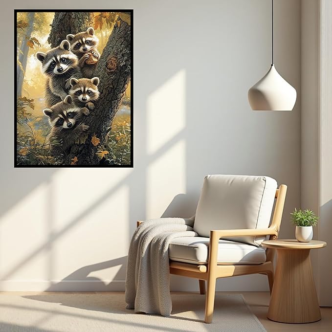 CHWGLFGG 5D Diamond Art Kits for Adults Beginners, Raccoon Diamond Painting Kits, DIY Full Round Drill Paint by Diamonds Dot Gem Art for Adults, Home Wall Decor 12x16 Inch